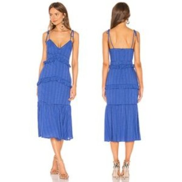 Lovers + Friends Dresses & Skirts - Lovers + Friends Ulyanna Blue Ruffle Midi Dress